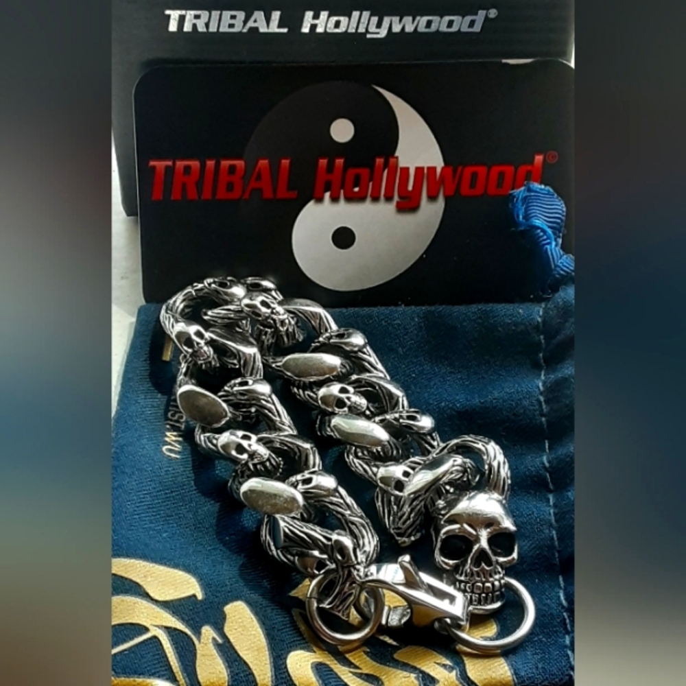 Tribal Hollywood Stainless Steal Biker Skull Men's Bracelet ...💀